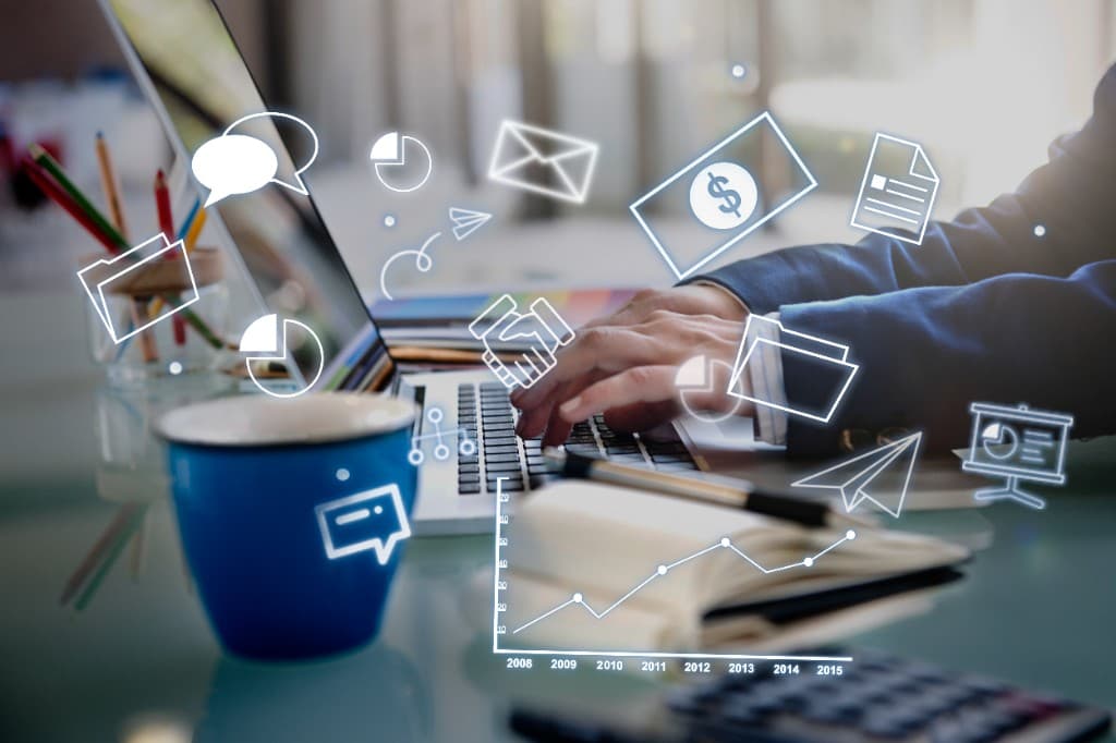 Healthcare professional using digital marketing and business analytics tools